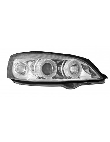 COPPIA FARO ANTERIORE PROIETTORE ANGEL -EYES OPEL ASTRA G 98- in poi , CROMO 09836 LAMPA