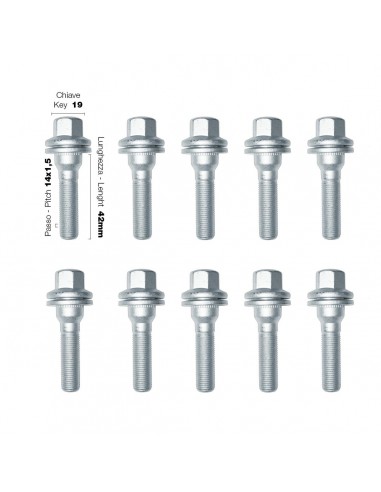 10 BULLONI CH.19 14X1.5 L.42MM SFERICI RONDELLA MO