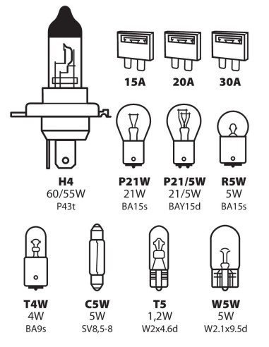 KIT LAMPADIN.H4 8 LAMPADE + 3 FUSIBILI