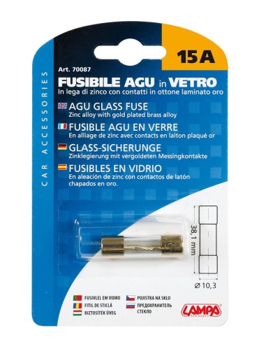 FUSIBILE AGU IN VETRO 15AMP.